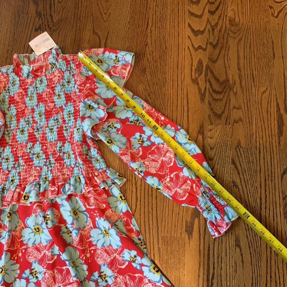 Womens Sunday Up NWT Floral Long Sleeve L Dress Boho Smocked